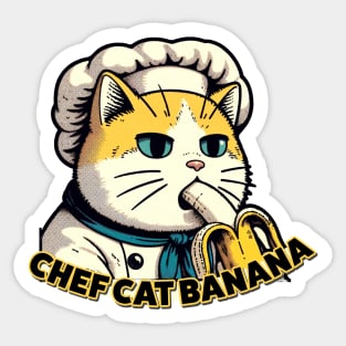 Banana Buffet Chef Cat - Japanese-Inspired Culinary Art Sticker